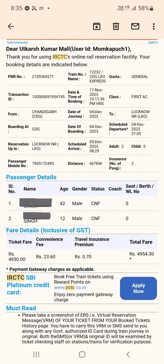 Ashishpranay's tweet photo. My uncle  with child travelling on CDG-LKO express train no. 12232 PNR No. 2105369271  CDG to LKO  resv done in first AC downgrade to AC2 we have lot of luggage and planned so .mob7905172493. It is horrible  exp.  with Indian Railway @indianrailway__ @RailwaySeva @RailMinIndia https://t.co/jISsgtVKka