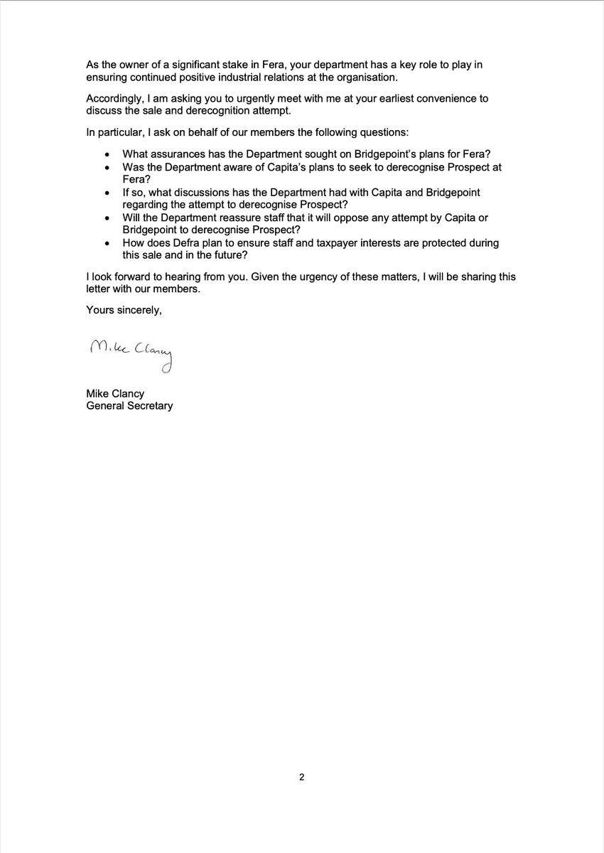 NEW: We have written to the Environment Secretary following Capita's announcement that it plans to sell it's 75% stake in Fera Science Ltd.

This causes uncertainty for our members which is compounded by Capita's ongoing attempt to remove trade union recognition at Fera.