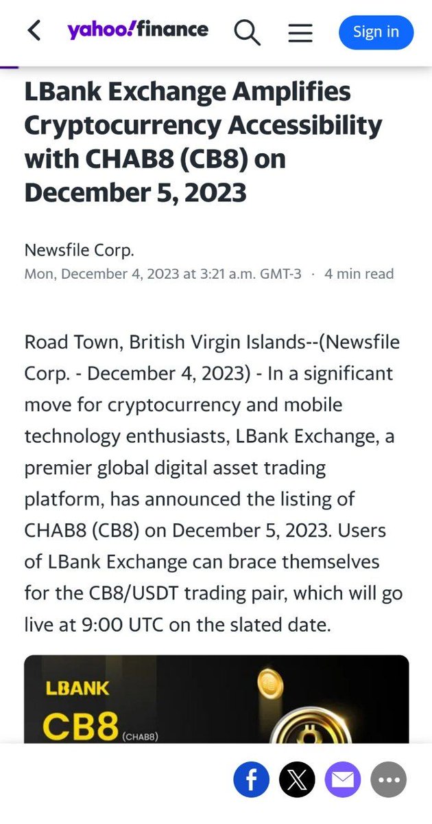 🤑 LBank Exchange amplifies cryptocurrency accessibility with CHAB8 (CB8) on December 5, 2023.

📔 Continue reading the news, announced on a renowned Yahoo Finance page: 👇

ca.finance.yahoo.com/news/lbank-exc…

es-us.finanzas.yahoo.com/news/lbank-exc…

fr.finance.yahoo.com/news/lbank-exc…

#yahoofinance #Lbank #chabit