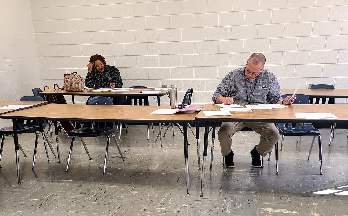 BSmithHCS's tweet photo. Thank you to these amazing people for agreeing to score essays today!  We laughed, we cried, and most importantly, survived. You all are awesome, and I'm grateful that you volunteered your time today.  #winningforkids #literacyinHenry #roadto70 https://t.co/VwC8crov4a
