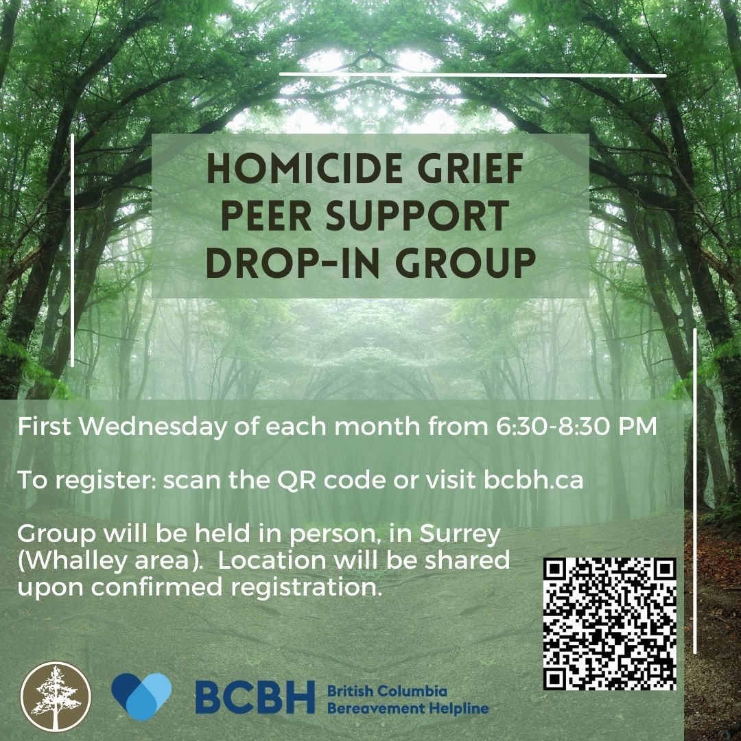 The next meeting for the Homicide Grief Peer Support Drop-In is scheduled for Wednesday, December 6th. We invite you to join, a safe space to connect and navigate through shared grief. It's a journey no one should have to walk alone. Please register here: buff.ly/3FvUtvl