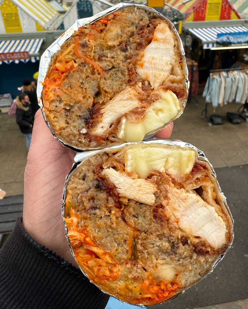 Fry up inspector (@fryupinspector) on Twitter photo Festive burrito by <a href="/jivekitchenbar/">Jive Kitchen</a> 🌯
The flavours in this were unreal and it looked incredible too, best burrito ever!
• Chicken cutlet
• Sausage and cranberry stuffing
• Bread sauce croquetas
• Brie
• Cranberry & ancho Chile salsa
• Roast chicken mayo
• Sprout kimchi Festive burrito by <a href="/jivekitchenbar/">Jive Kitchen</a> 🌯
The flavours in this were unreal and it looked incredible too, best burrito ever!
• Chicken cutlet
• Sausage and cranberry stuffing
• Bread sauce croquetas
• Brie
• Cranberry & ancho Chile salsa
• Roast chicken mayo
• Sprout kimchi