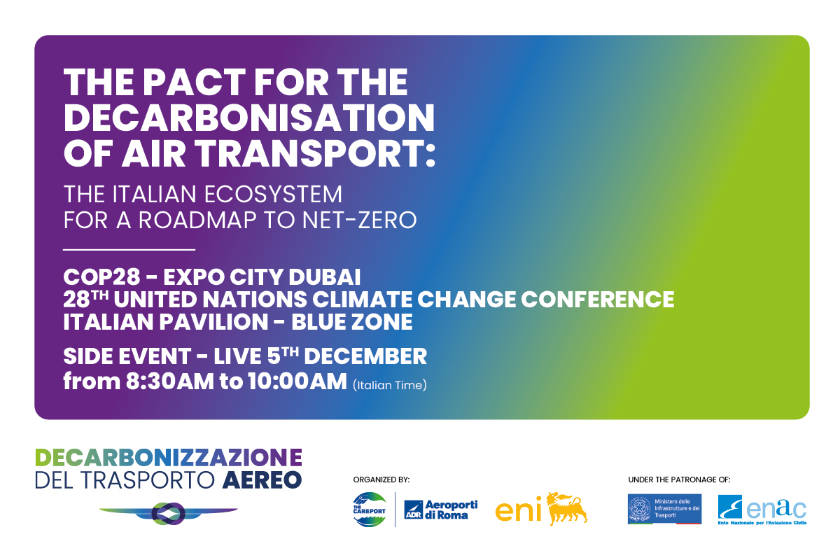 At #COP28 in Dubai, the Italian Pavilion hosts the side event: 'The Pact for the decarbonisation of air transport.' Proudly organized with @eni. Follow the live event here: shorturl.at/hvyQU