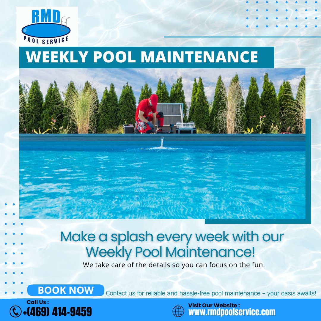 RMDPoolService's tweet photo. Make a splash every week with our Weekly Pool Maintenance! 🌊🏡 We take care of the details so you can focus on the fun. Contact us for reliable and hassle-free pool maintenance – your oasis awaits!
**
🌍https://t.co/FouUDoZkUU
📞(469) 414-9459
#PoolExperts #PoolServices https://t.co/GORVAXUjzD