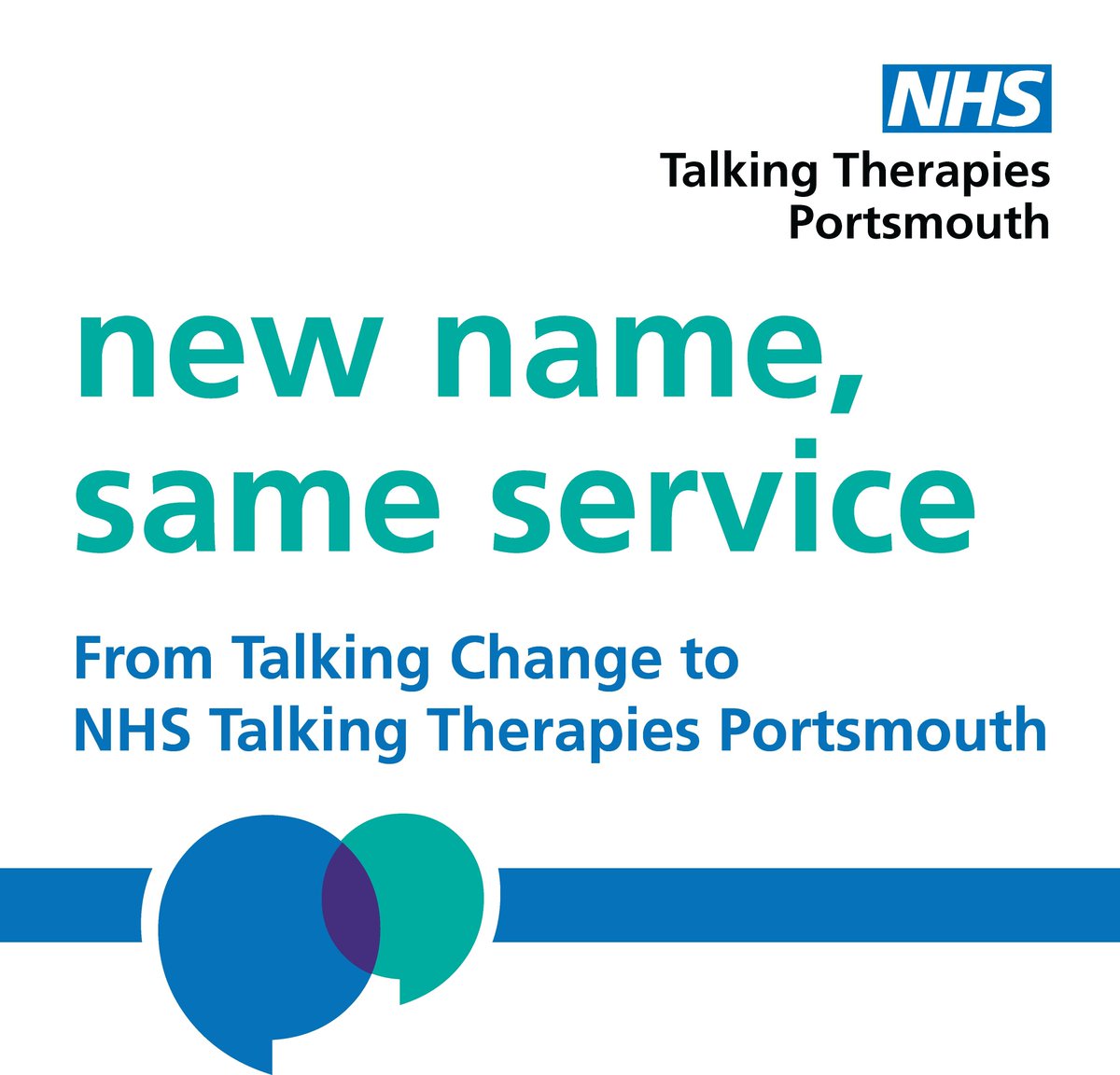 Portsmouth’s primary mental health service Talking Change is now called NHS Talking Therapies Portsmouth. 

It's a free and confidential service for everyone aged sixteen or over, who live in Portsmouth and are registered with a GP in the city. 

👉 buff.ly/3eNQBqS