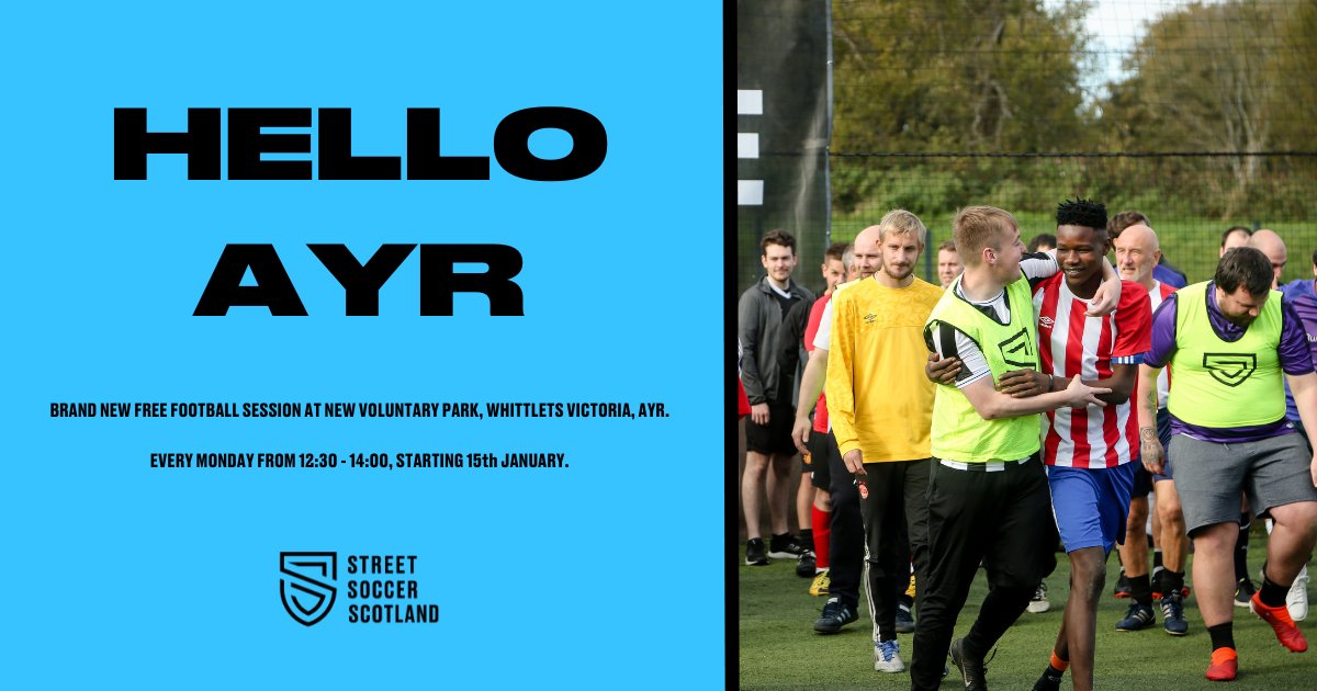 👋 Let's go - a brand new free football session arrives in Ayr. Join us at @wvfc_official every Monday, beginning next week. Find out more about our work at streetsoccerscotland.org
