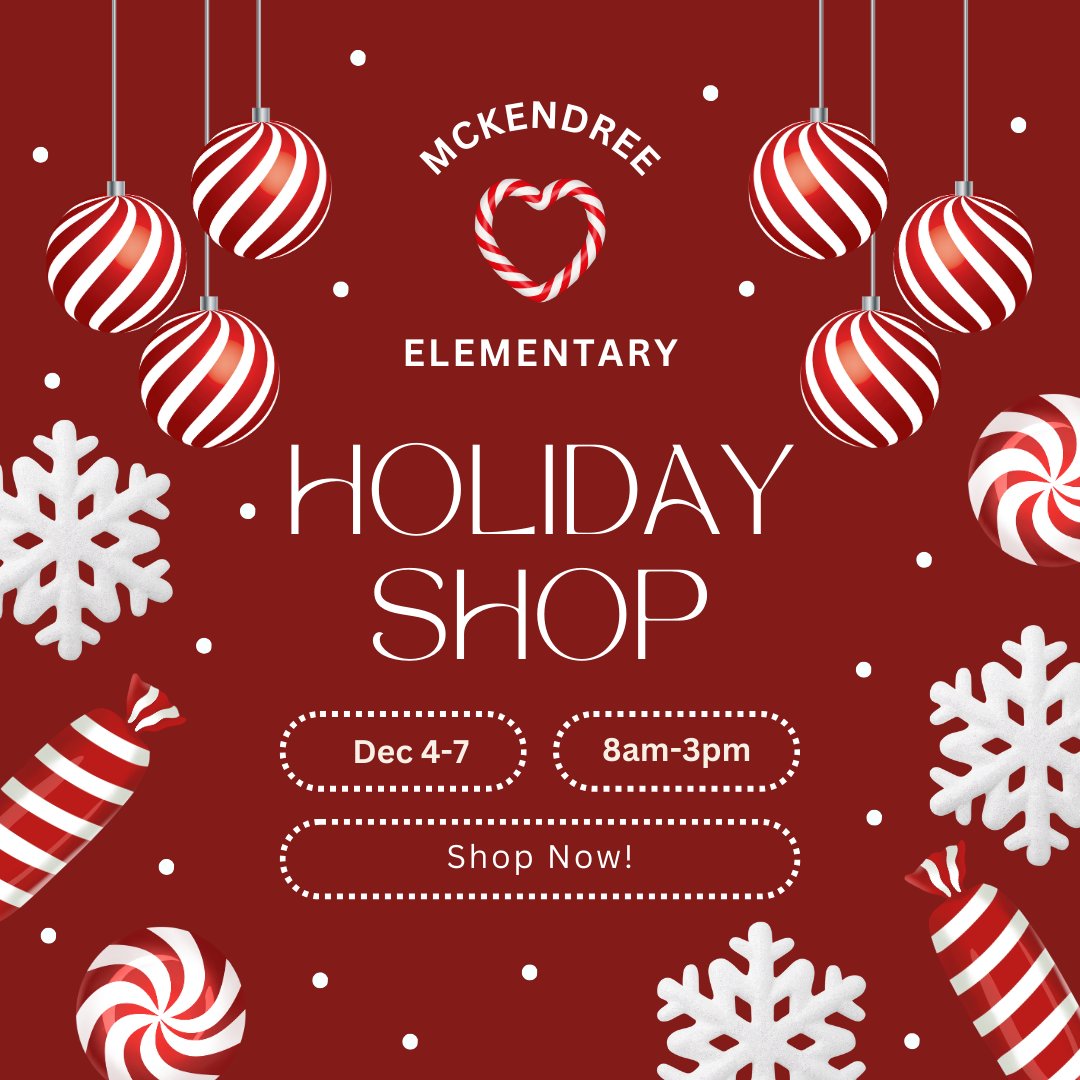 Our annual Holiday Gift Shop is back!!! It will take place this week, December 4th-7th from 8am-3pm. This is an opportunity for students to shop for holiday gifts for friends and family members. Gifts range in price from $0.25 to $17.50.