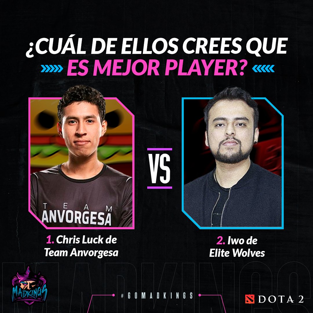 madkingsesports's tweet photo. Buen inicio de semana a todos, arrancamos con las preguntas picantes. 🔥
Volvamos un poco en el tiempo y recordemos a estos grandes jugadores, pero... ¿Cuál de ellos crees que es mejor player? 😎
#Dota2 #ChrisLuck #esports #anvorgesa #EliteWolves https://t.co/bQIXZXzi57