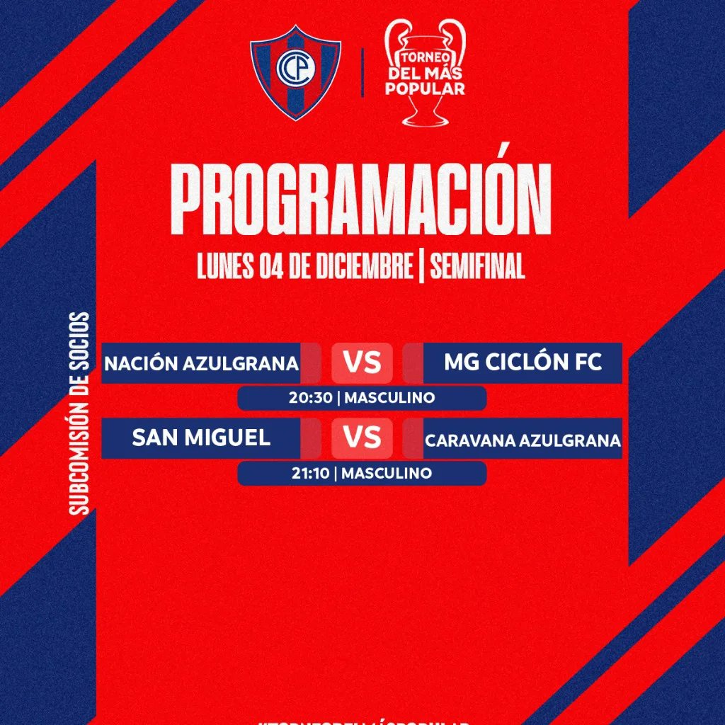 Es día de semifinales y esta es la programación confirmada 🤝⚽🏆

Dos partidos para conocer a los finalistas de esta nueva edición del #TorneoDelMásPopular 💙♥️