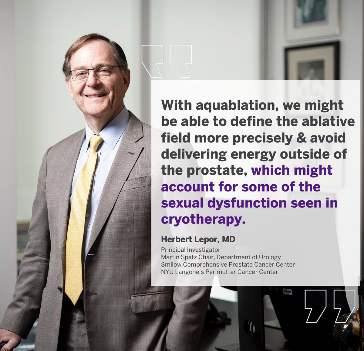 Perlmutter_CC's tweet image. An innovative multi-center study, led by our urologic oncologist Dr. Hebert Lepor of @NYUUrology, is studying the efficacy of #aquablation focal therapy in localized #prostatecancer.

Learn about this minimally invasive treatment approach: bit.ly/4a50gpC