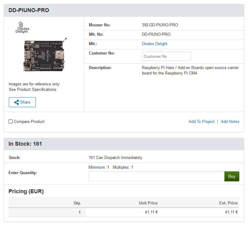 diodesdelight's tweet photo. Compute Module 4 is back in stock at full strength!
You can buy a CM4 and a Piunora Pro right now on Mouser with free worldwide shipping!
Piunora is an ultra compact Arduino UNO form-factor carrier for the CM4 with M.2 PCI-e, HDMI, Camera connector, ADC and much more! https://t.co/itbXJxWMwp