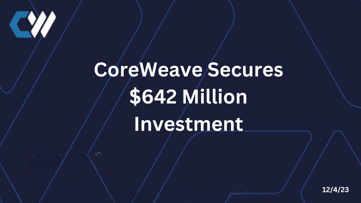 CoreWeave's tweet image. 🚨  Big News 🚨  CoreWeave just closed a $642 million minority investment round!! The investment was led by @Fidelity, with participation from @JPMorgan, @DanielGross, @NatFriedman and more. Thank you to all our clients, employees, and loyal supporters 💙
hubs.la/Q02bRQ2M0