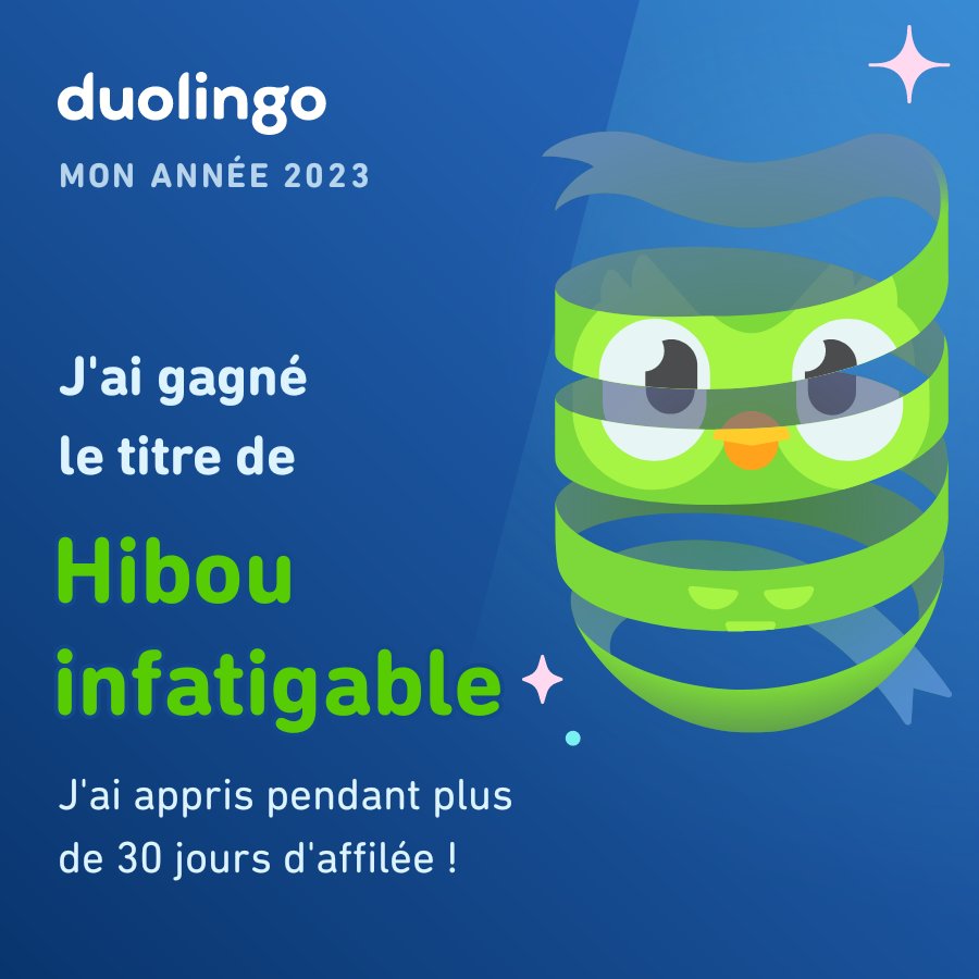 BarryMadany3's tweet photo. J'ai gagné le titre de Hibou infatigable ! Et toi ? #Duolingo365 https://t.co/SCcH3U4mMK