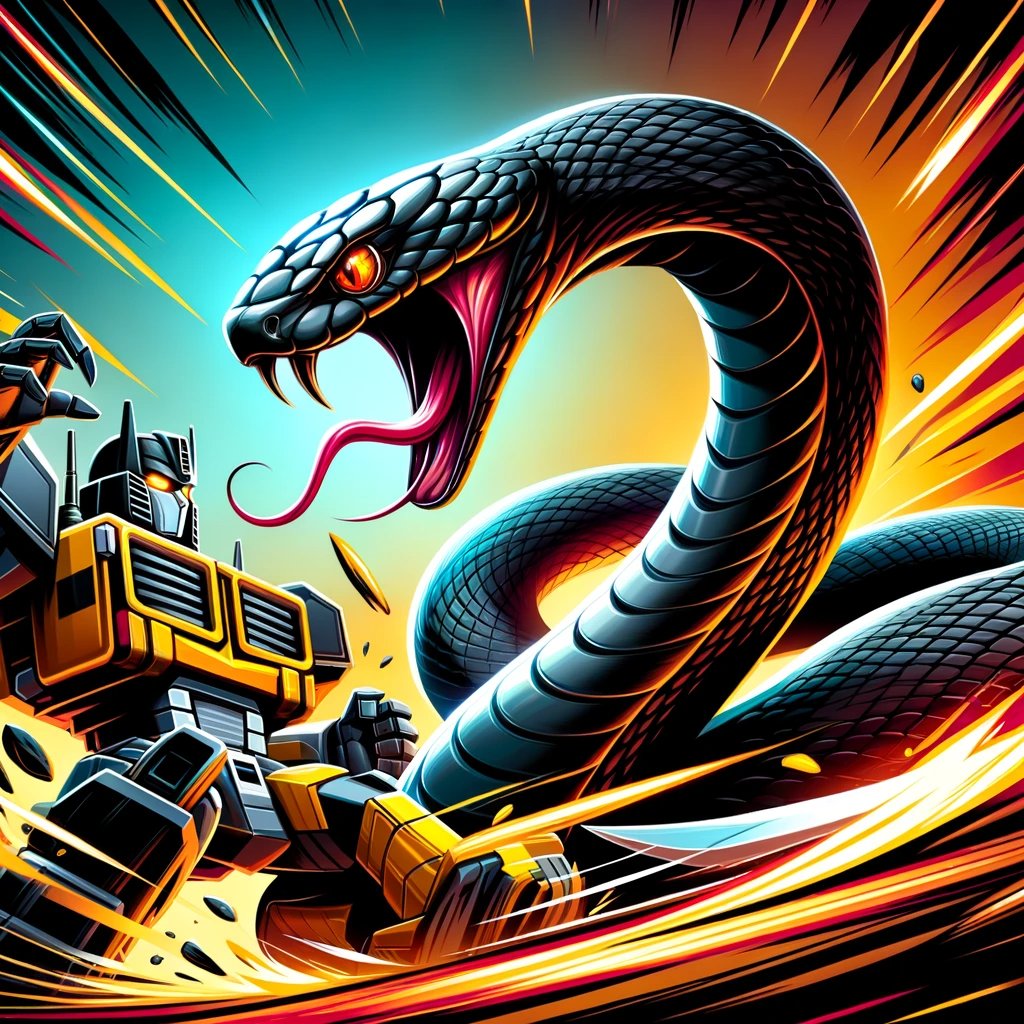 Giant snake attacking tiny transformer.