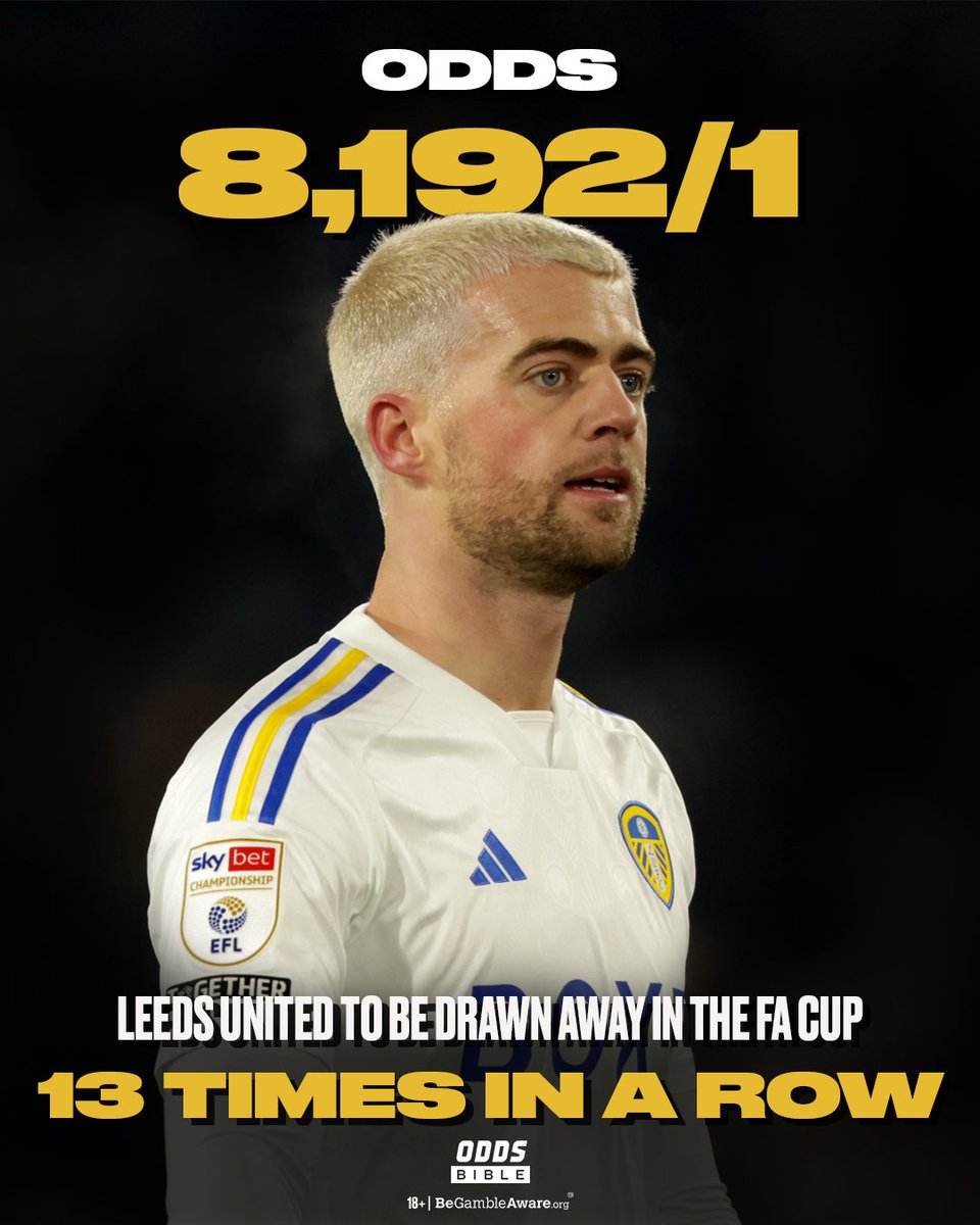 ODDSbible's tweet photo. Leeds United are the first team in the history of the #EmiratesFACup to be drawn away from home in 13 consecutive ties 🤯😱

One of the most Leeds things you’ll ever see 😅 https://t.co/BClLkTTyXj