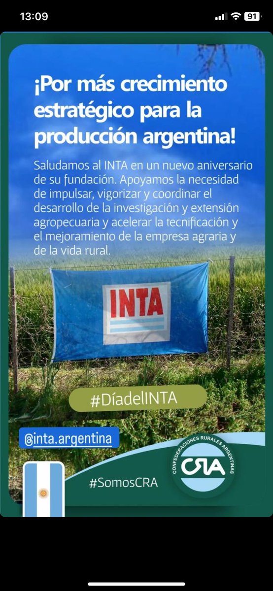 Quiero saludar al INTA en su día y a todo su personal, jerárquicos, técnicos, ayudantes, y empleados.
En especial al Centro Regional Chaco-Formosa del cual forme parte de su Consejo en dos oportunidades en representación del Gob. del Chaco y de Confederaciones Rurales Argentinas.