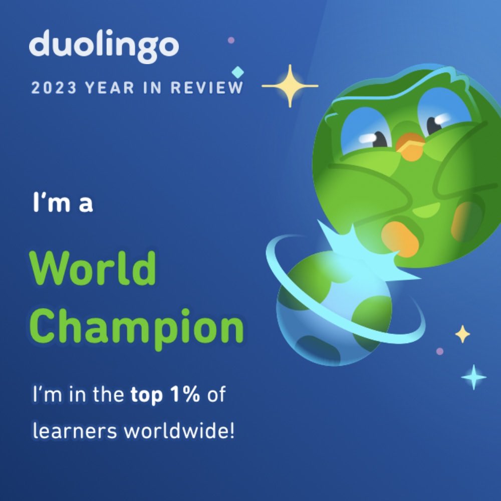 mintzauthor's tweet photo. I’m a World Champion! What’s your Duolingo learner style? #Duolingo365 https://t.co/uZdgiUibu3