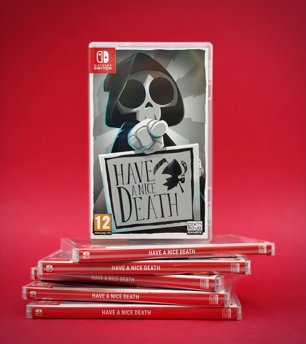 MagicDesignGame's tweet photo. ⚠️ Attention! Death 💀 is about to knock at your door! Have a Nice Death on #NintendoSwitch is coming in a few days, with its reversible cover and game manual. 😎 @pixnlove_games

#indiegame #HaveANiceDeath https://t.co/IMtGrQYVkQ