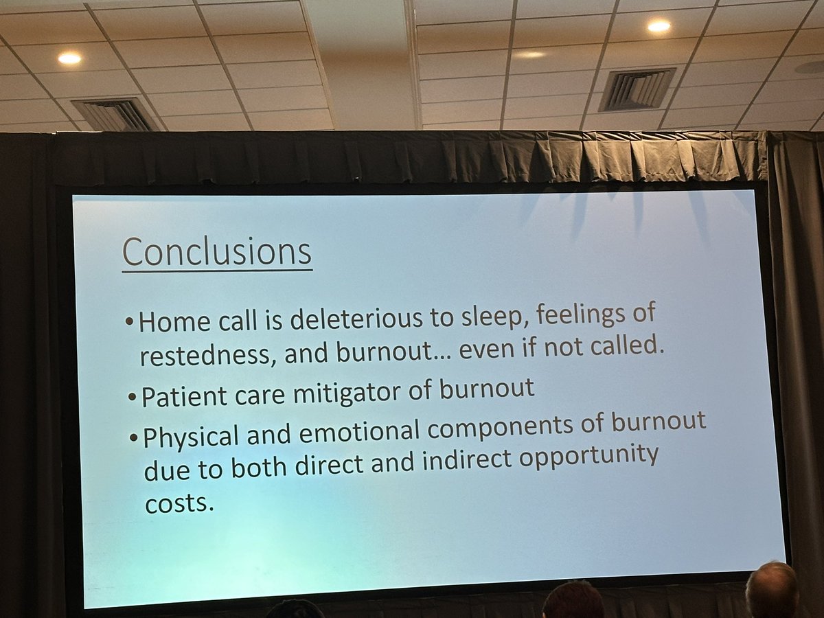 Sleep is not the only factor in Surgeon Burnout. Home call impacts sleep like in house call great work again. Going in to do a case protective to burnout @JJcolemanMD breaking the ceiling on sleep as surgeons at the Southern Surgical #SS23