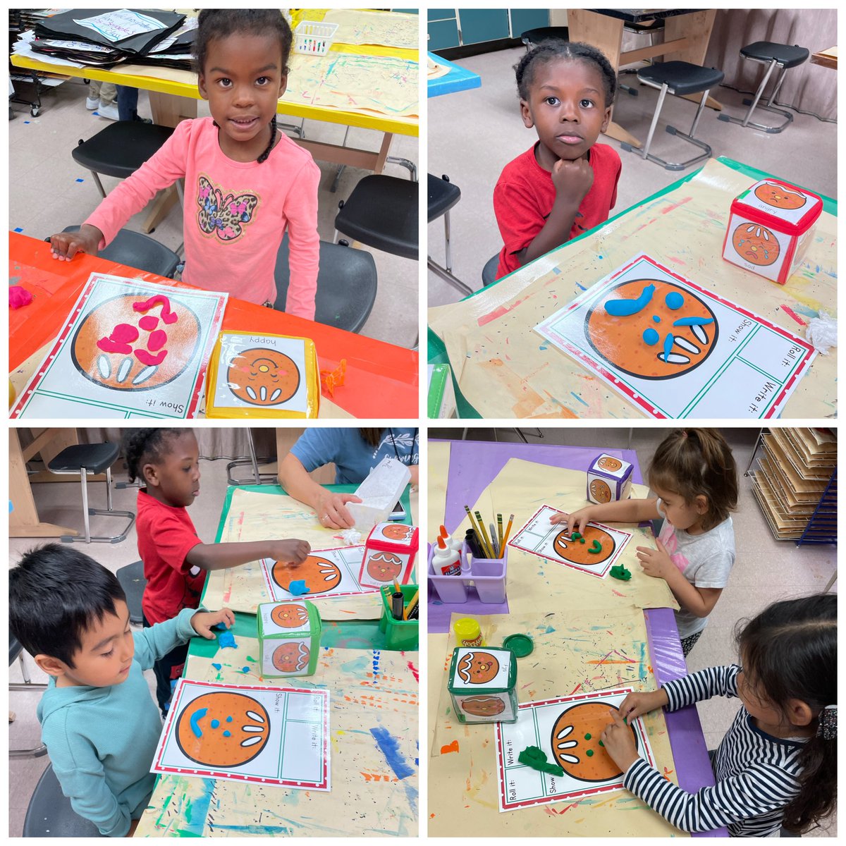 Using play-doh to practice our fine motor skills, numbers and color words in Pre-K!  How is the gingerbread man feeling?  #rollthedice #prekart #HumbleISDArtists <a href="/HumbleISD_HHE/">Hidden Hollow Elementary</a> <a href="/VisualArtHumble/">Humble ISD Visual Arts</a> <a href="/HumbleISD/">Humble ISD</a> <a href="/PlayDoh/">Play-Doh</a> <a href="/HumbleISD_Arts/">Humble ISD Fine Arts</a>