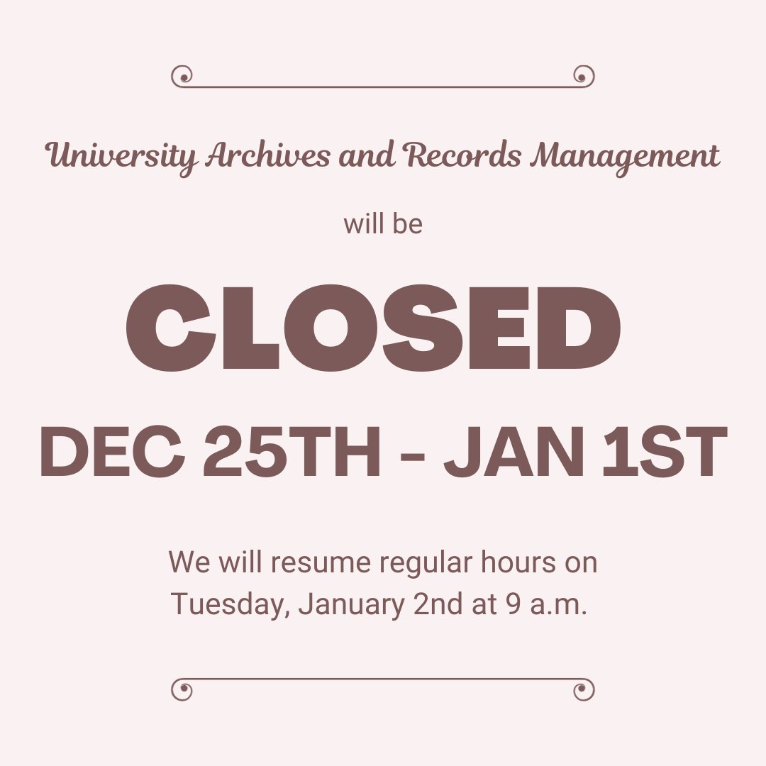 UW Archives will be closed Monday, December 25, 2023 to Monday, January 1, 2024. We will reopen with regular hours beginning Tuesday, January 2nd, 2024 at 9 a.m.