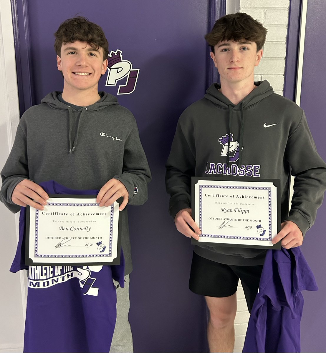 Great job to Ben Connelly &amp; Ryan Filippi. Ben went 3-0 with a 41 average score. He made it to the County Championship Tournament. Ryan had 702 total yards of offense, 7 TDs, 29 tackles, 2 tackles, 1 interception, 1 pass break up &amp; 1 blocked extra point. #PortJeffProud