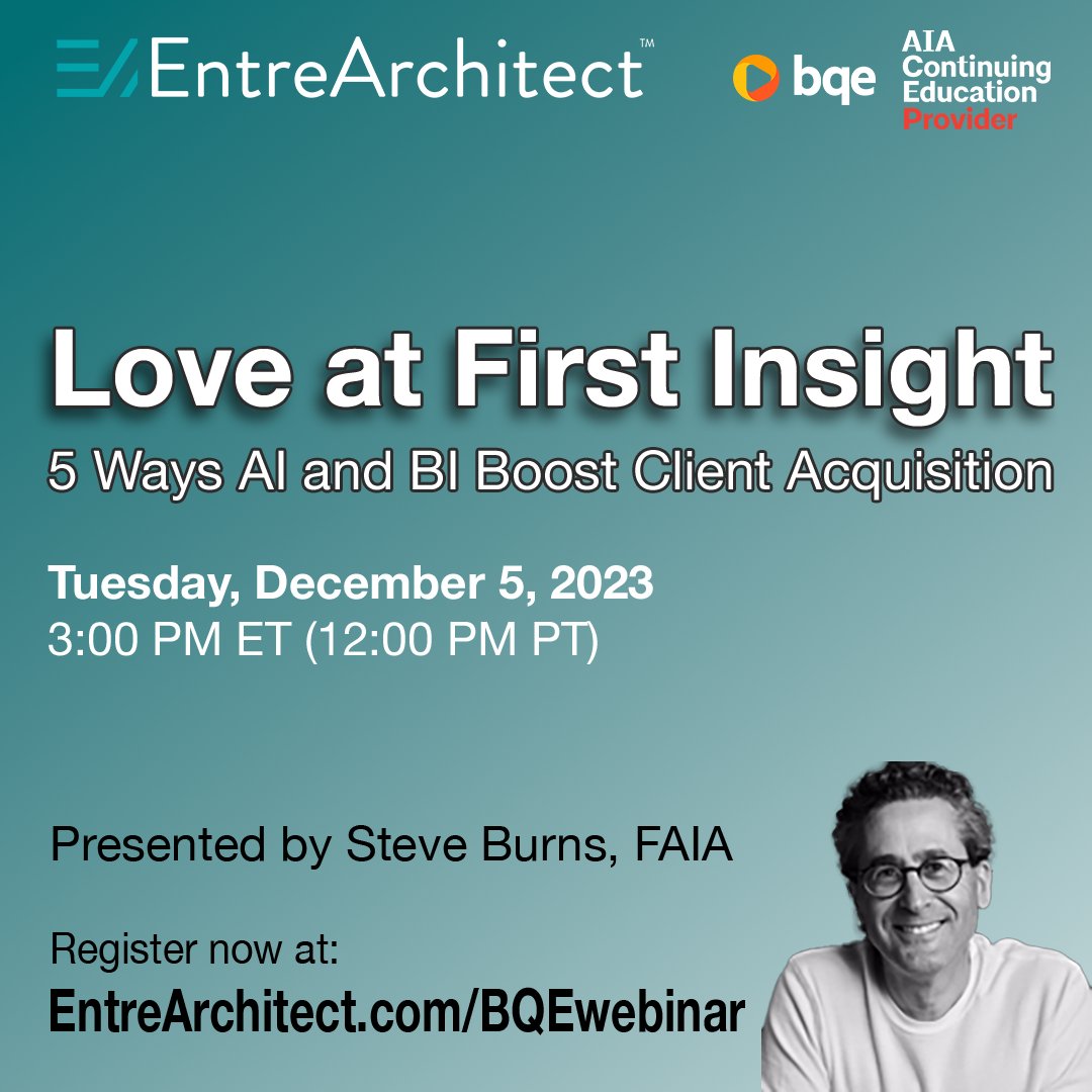 How to Use #AI To Boost Client Acquisition This FREE webinar for #architects includes 1 AIA CEU. Starts tomorrow, Tuesday, Dec. 5 at 3:00 PM EST Register now: zoom.us/webinar/regist…