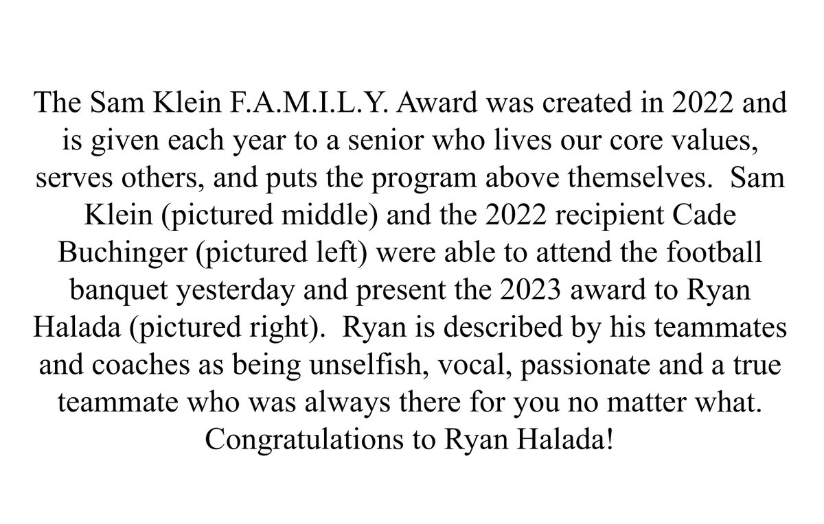 It is our honor to present the 2023 Sam Klein F.A.M.I.L.Y. Award to RYAN HALADA! @HaladaRyan @SamKlei46424930 @BuchingerCade