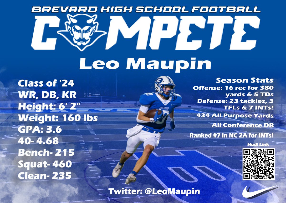 Coaches and Recruiters, Take a second to look at Leo Maupin (<a href="/LeoMaupin/">leo maupin</a>) a 6' 2" class of 24 WR/DB. He ranked 7th in NC 2A football with 7 ints and was also vital to our offense with 380 yards and 5 TDs!
hudl.com/video/3/187408…