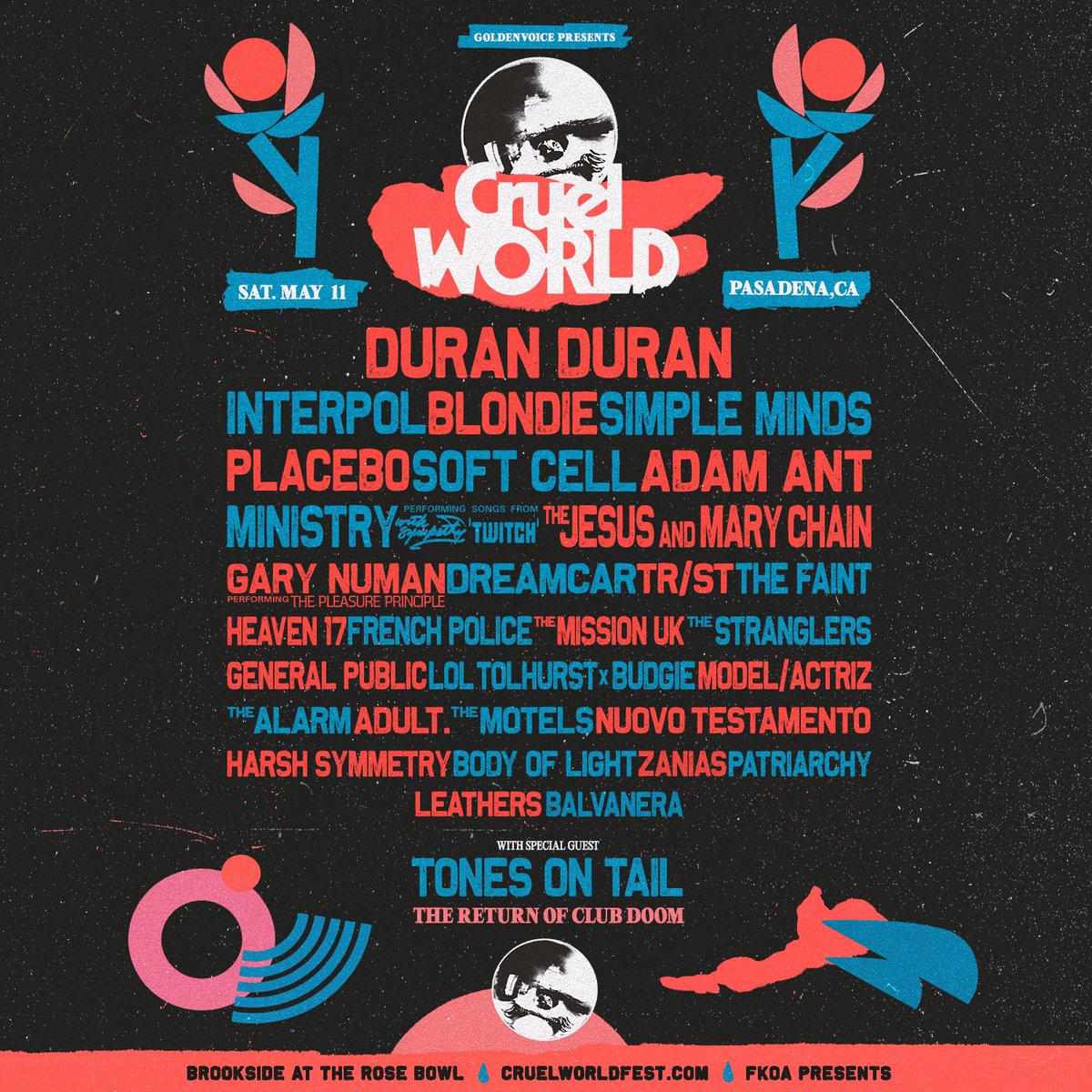 Hello Cruel World! Duran Duran will see you May 11, 2024 at Brookside at the Rose Bowl. Register now for access to passes starting Fri, December 8 at noon PT at cruelworldfest.com. 

#duranlive ✨