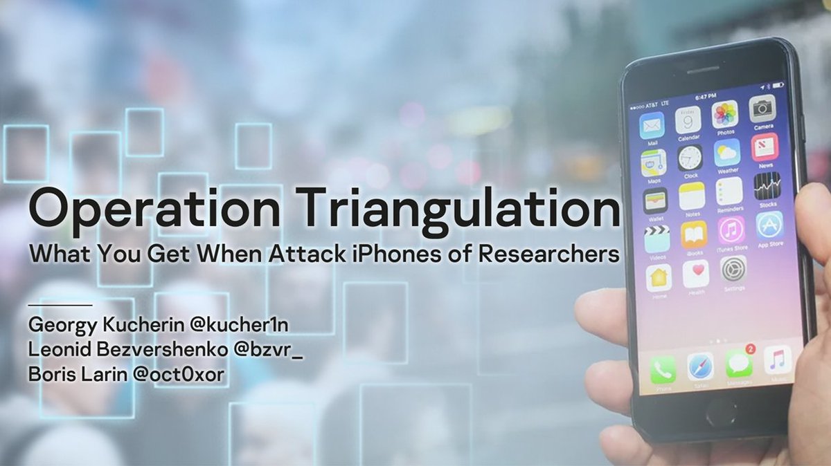 oct0xor's tweet photo. Imagine discovering a 0-click attack targeting iPhones of your colleagues and managing to capture four 0-days and a spyware with mind-blowing 🤯 capabilities. I, @bzvr_ and @kucher1n will tell you everything about “Operation Triangulation” at #37c3 https://t.co/FNIozbSDMC https://t.co/KgokenUtzn