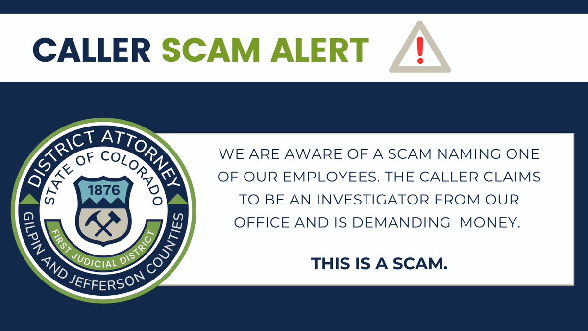 Attention Denver & Jeffco residents! Please beware of impersonators claiming to be an investigator from our office. Scammers are demanding in-person meetings and money for a warrant. This is a #scam. Our office does NOT contact residents to solicit money or payment. Stay safe!