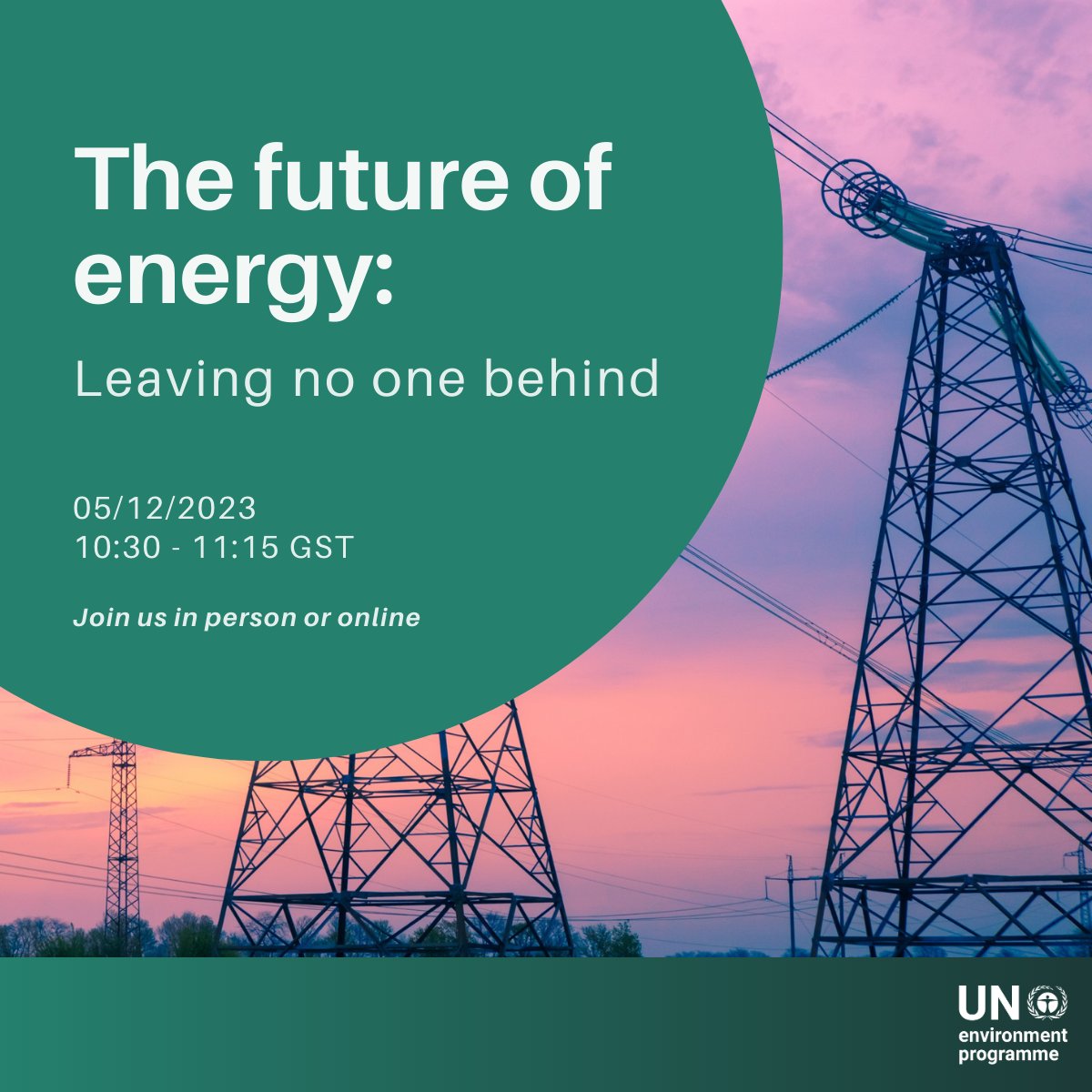 UNEP's tweet photo. Energy Day at #COP28: UNEP Pavilion highlights sustainable energy, efficient cooling solutions, &amp; the role of energy in a just transition. Pass by or watch via live-streaming to learn about energy access and innovation for a sustainable future.

More info: https://t.co/scqLLbNNRF