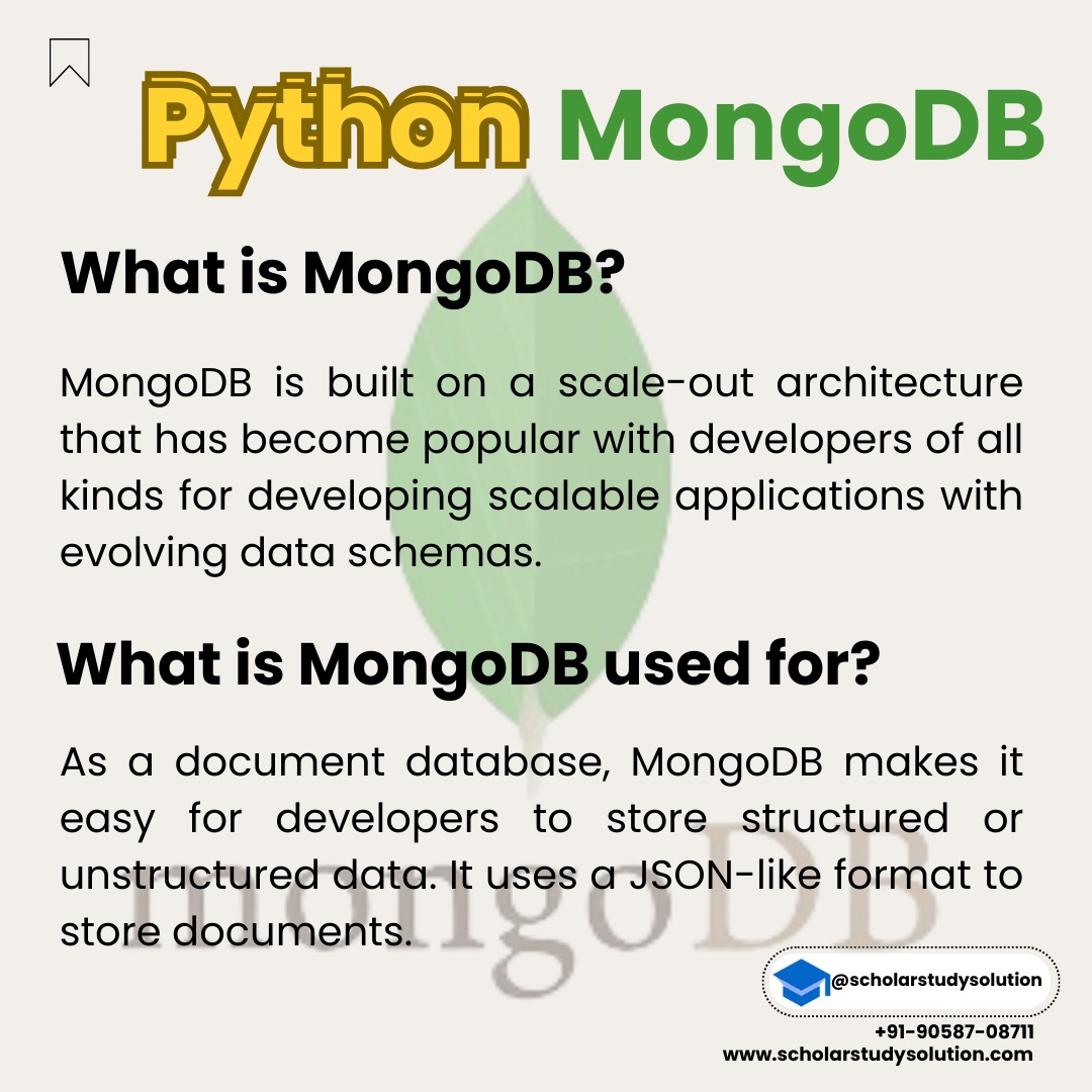 scholarstudy's tweet image. #scholarstudysolution #scholarstudysolutioncourse #pythonprogramming #pythoncourse #mongodb #mongodbworld #programmer #programe #language #languagelearning #coding #code