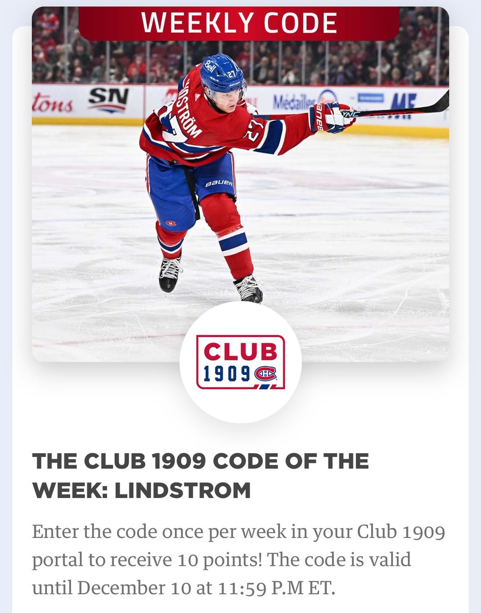HabbyHour's tweet photo. Weekly code!

LINDSTROM

#GoHabsGo https://t.co/RArfO9kxYw