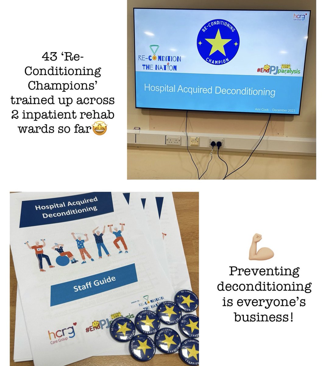 There are now 43 ‘Re-Conditioning Champions’ across our 2 elderly rehab wards💪🏼

The message is clear: Everyone has a role to play in preventing deconditioning & we all need to take action to ensure our patients are active during their stay. 

@ReconGamesUK 
#endpjparalysis