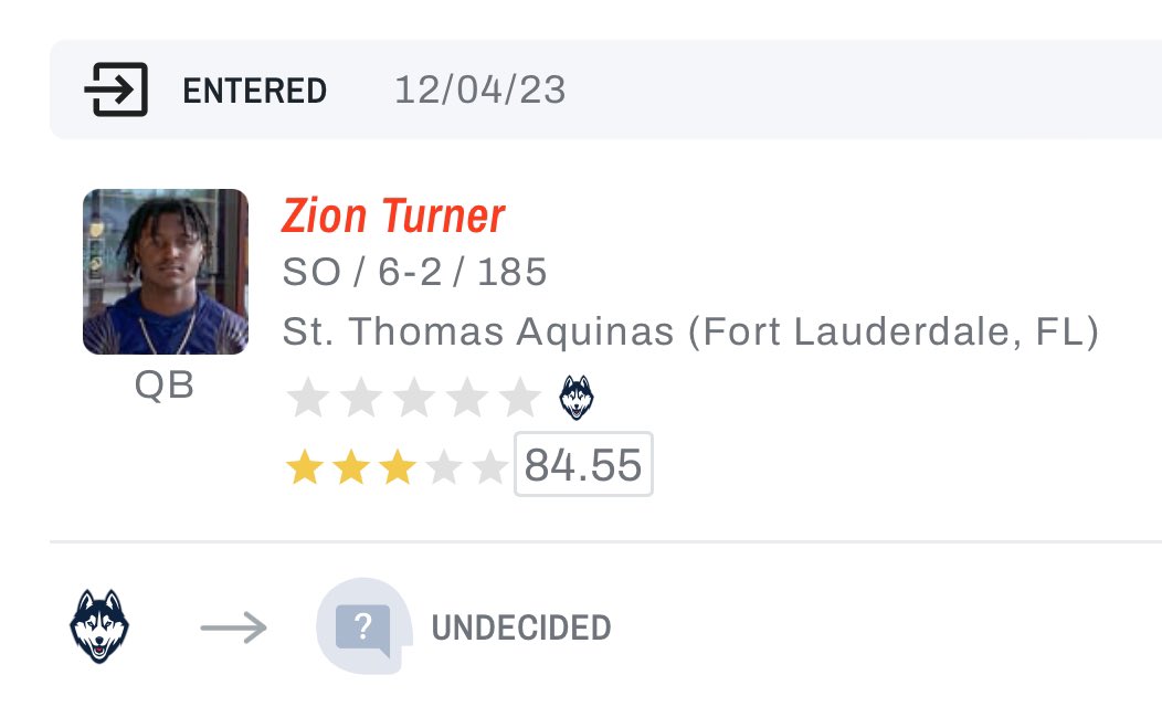 Transfer Portal (@transferportal_) on Twitter photo UConn QB Zion Turner (<a href="/_ZionTurner/">Zion Turner</a>) has entered the NCAA transfer portal, <a href="/On3sports/">On3</a> has learned. 
on3.com/transfer-porta… UConn QB Zion Turner (<a href="/_ZionTurner/">Zion Turner</a>) has entered the NCAA transfer portal, <a href="/On3sports/">On3</a> has learned. 
on3.com/transfer-porta…