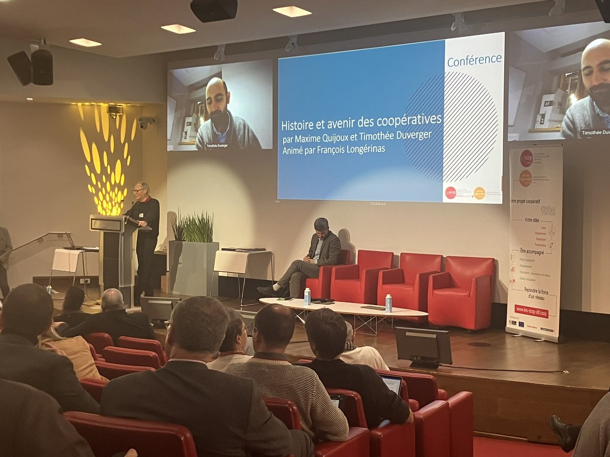 Très heureux ce soir d’avoir pu rejoindre l’AG de <a href="/Les_Scop_idf/">Les Scop et Scic IDF</a> à temps pour assister à la table ronde « Histoire et avenir des #cooperatives » avec @mquijoux et <a href="/tduverger/">Timothée Duverger</a> un peu de hauteurs et de prospectives qui font du bien à la veille des 10ans de la loi de 2014 #ESS #coop