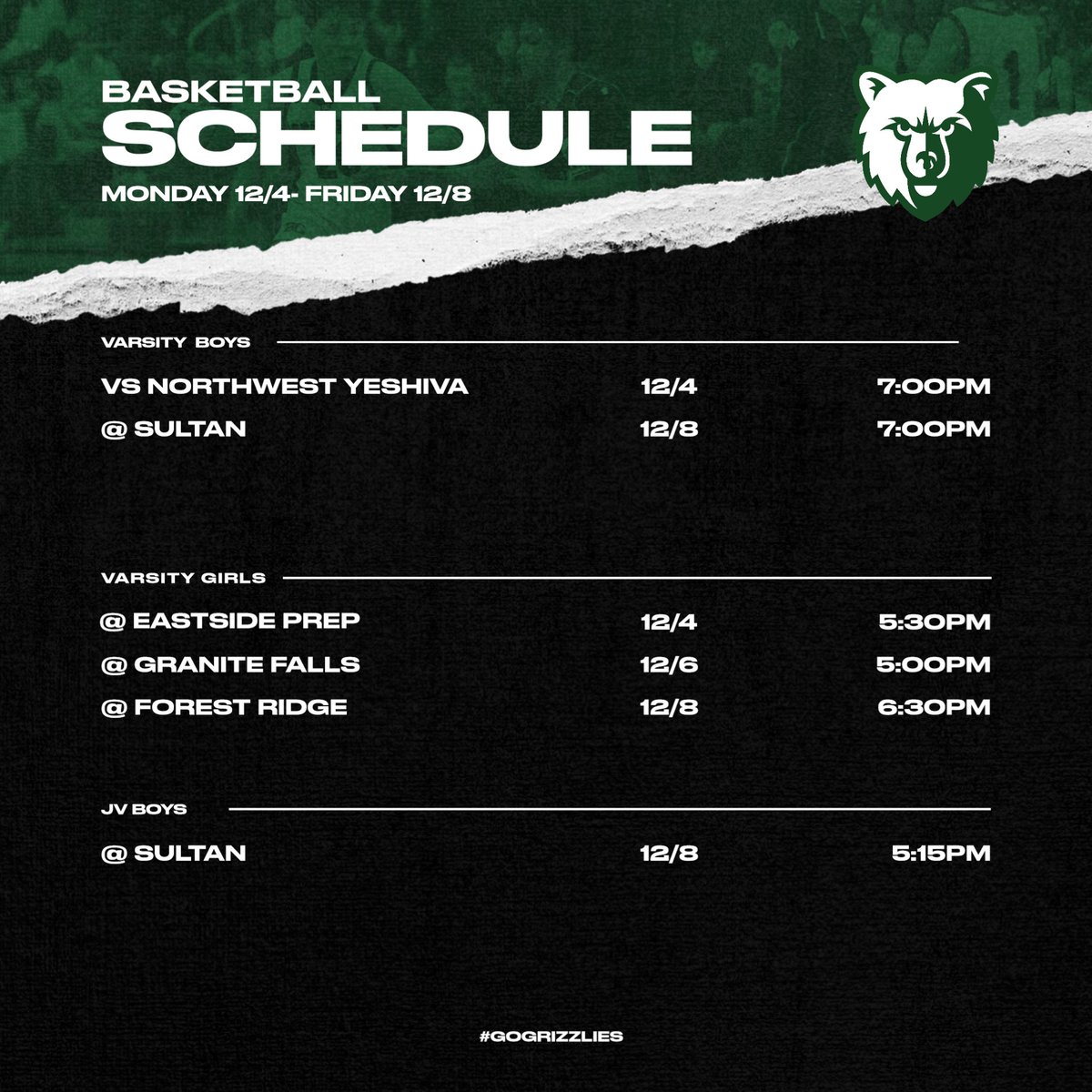 Multiple days and times to see the Grizzlies in action this week! #wiaawa #nfhs #basketball