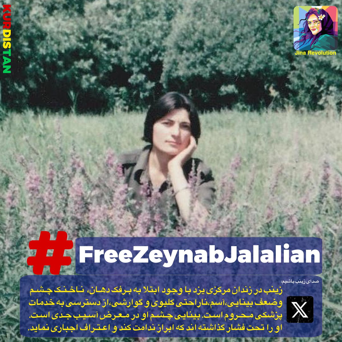 I am Zainab Jalalian
I am the imprisoned Kurdish girl

#FreeZeynabJalalian