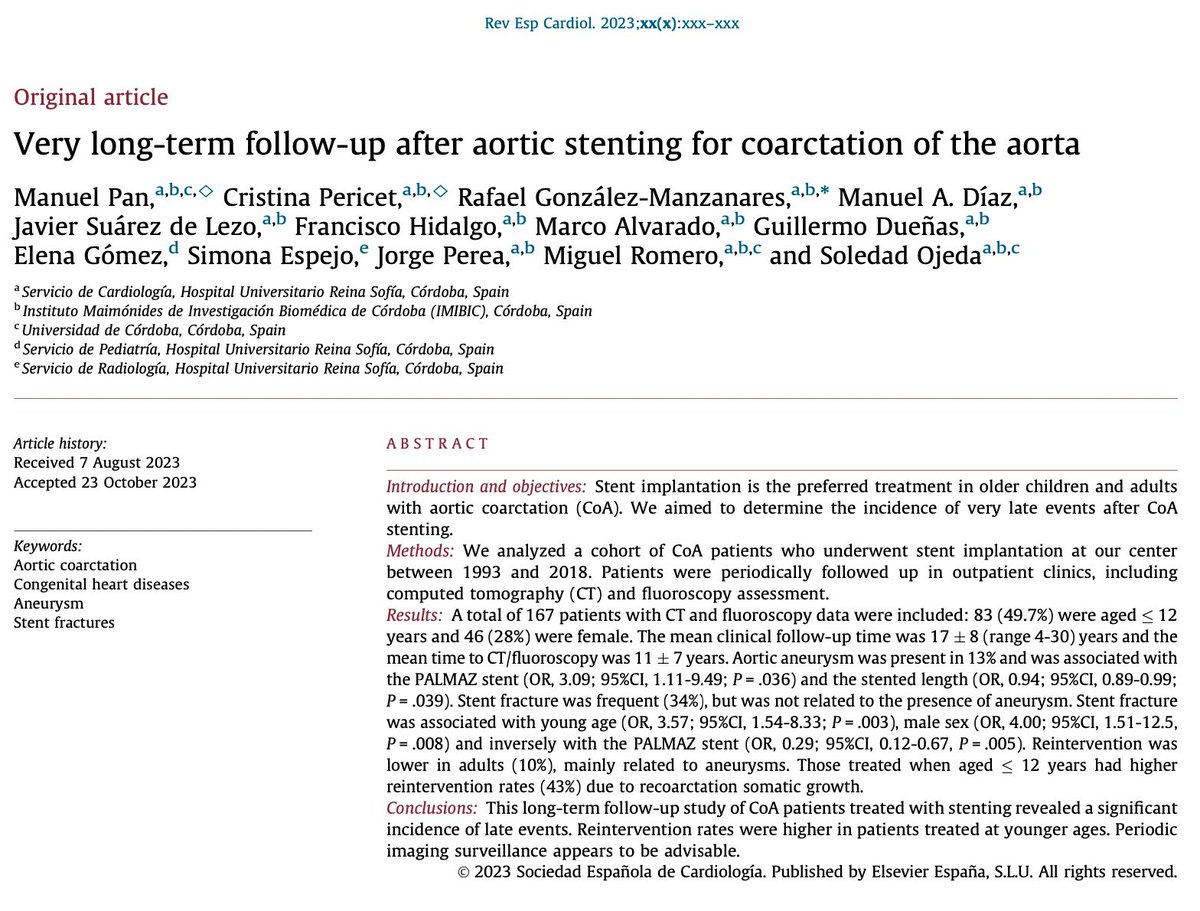 30 years of experience in Aortic Coarctation summarized in a single slice . authors.elsevier.com/a/1iAdK6ikuZDf…. @belcid7 @AJuradoRoman @oriolrodriguez5 @evandrofilhobr @PCRonline @Pooh_Velagapudi @TCTMD @shci_sec @RevEspCardiol @HUReinaSofia @LAzzaliniMD @hemodin90 @JTLLERGO @ignamatsant