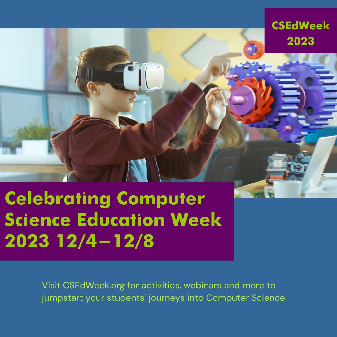 Join CSEd Week 2023 and participate in fantastic activities centered around the innovative world of CS. From coding to AI, CSEdWeek has something for every student -- and teacher!
Visit ow.ly/Unz850QeCkg to explore more.
#CSEDWeek #STEMeducation #computerscience #education