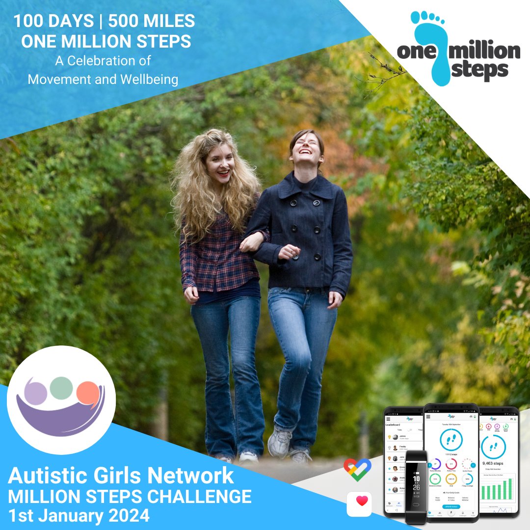 AutisticGirls_'s tweet image. The Autistic Girls Network Million Steps Challenge is back! Take the ultimate walking challenge &amp;amp; help us raise funds so we can support even more people. It begins on the 1st January, sign up is open now! millionsteps.com/agn #MillionStepsChallenge @Million_Steps