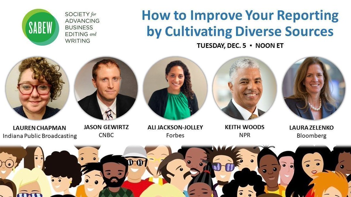 SABEW (@sabew) on Twitter photo TOMORROW: Join <a href="/SABEW/">SABEW</a>'s webinar on 📈 your reporting by cultivating diverse sources. <a href="/laurenechapman_/">Lauren Chapman 🏳️🌈</a>, <a href="/jasongewirtz/">Jason Gewirtz</a>, <a href="/keithwoods/">keith woods</a>, <a href="/lszelenko/">Laura Zelenko</a> & Ali Jackson-Jolley discuss bringing 🆕🗣️➕💡 into the newsroom & your stories on 12/5 @ noon ET.
Register🔗bit.ly/3rk8s3L TOMORROW: Join <a href="/SABEW/">SABEW</a>'s webinar on 📈 your reporting by cultivating diverse sources. <a href="/laurenechapman_/">Lauren Chapman 🏳️🌈</a>, <a href="/jasongewirtz/">Jason Gewirtz</a>, <a href="/keithwoods/">keith woods</a>, <a href="/lszelenko/">Laura Zelenko</a> & Ali Jackson-Jolley discuss bringing 🆕🗣️➕💡 into the newsroom & your stories on 12/5 @ noon ET.
Register🔗bit.ly/3rk8s3L