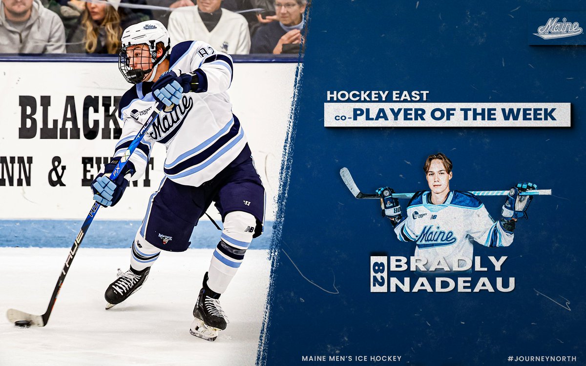 MaineIceHockey's tweet photo. Josh Nadeau                      Bradly Nadeau

                                  🤝

      Hockey East Player of the Week https://t.co/GOVQEXJWF2