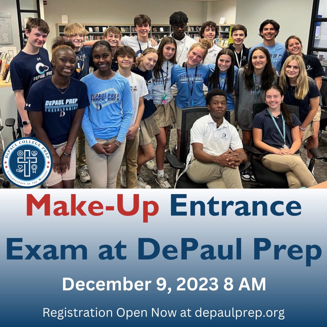 depaulprepadmis's tweet photo. If you have not tested at a Catholic High School for the entrance exam, be sure to sign up for the Make-up exam at DePaul Prep this Saturday 12/9! We can’t wait to see you there! Link to register: https://t.co/TT35hMYswH 
#ALLIN #BeARam https://t.co/MRYSFb92FF