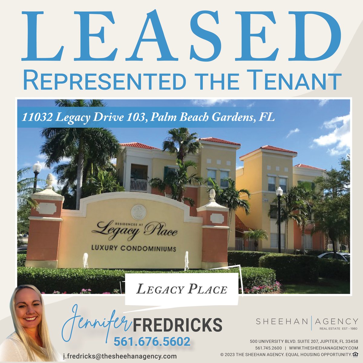 LEASED in Legacy Place!✨
Represented the Tenant!
📍11032 Legacy Drive 103, Palm Beach Gardens, FL

Jennifer Fredricks
561.676.5602

#adventurerealtor
#leased #rented #justleased
#RepresentedtheTenant #tenant
#thesheehanagency
#legacyplace
#palmbeachgardensrealestate #palmbeach