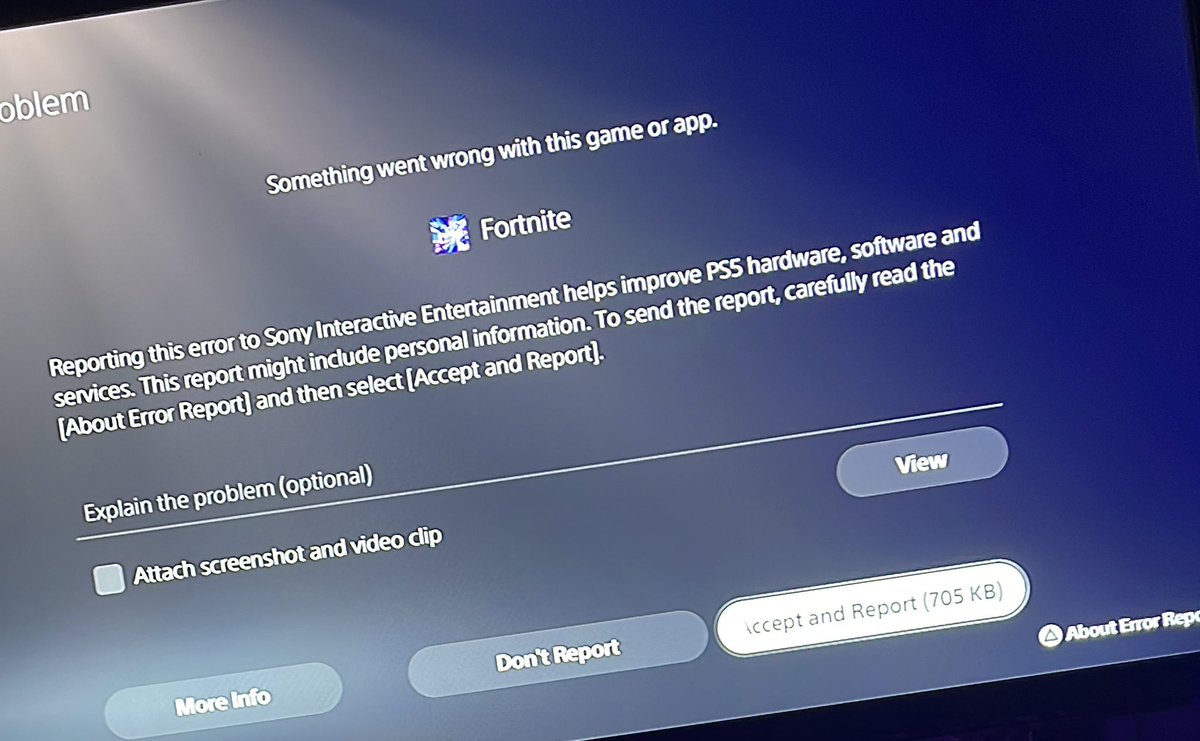 Rubyw_19's tweet photo. @FortniteStatus since the update I haven’t been able to get on Fortnite at all just keeps crashing every time. (This is on PlayStation 5) https://t.co/ckmNhxkfyZ