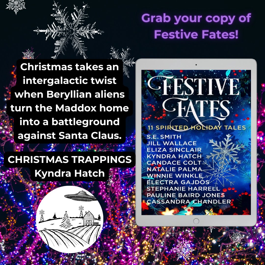 Christmas takes an intergalactic twist when Beryllian aliens turn the Maddox home into a battleground against Santa Claus. Read Christmas Trappings in the Festive Fates Anthology! amazon.com/dp/B0C3185JT9 #festivefates #HolidaysAreComing #spaceopera #holidaytales