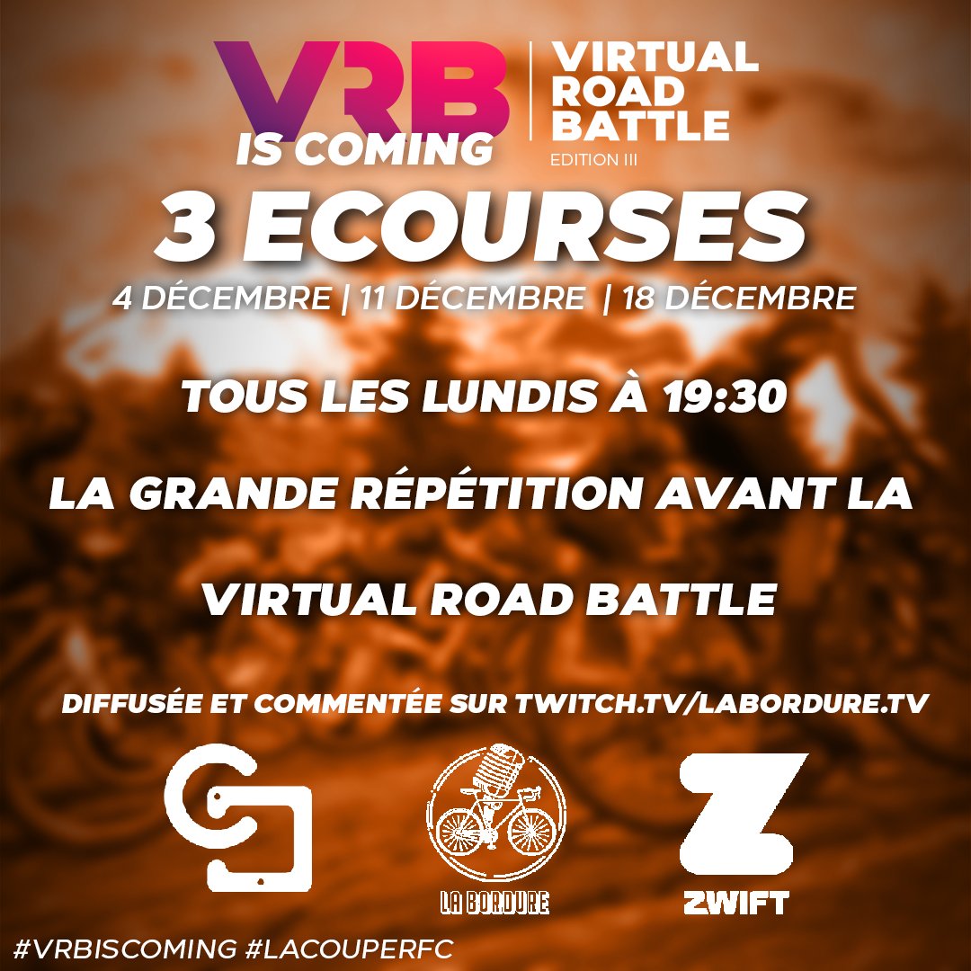 It's Time to battle for the eCycling classic challenge ! Virtual Road Battle is coming  on <a href="/GoZwift/">Zwift</a> <a href="/RFConnectee/">La Roue Française Connectée</a>
twitch.tv/laborduretv